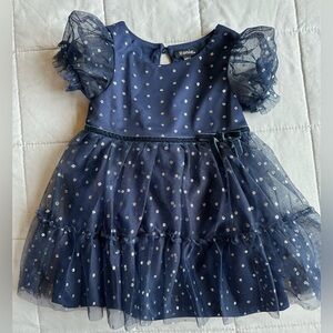 Zunie Kids' Glitter Polka Dot Dress & Bloomers in Navy/Silver